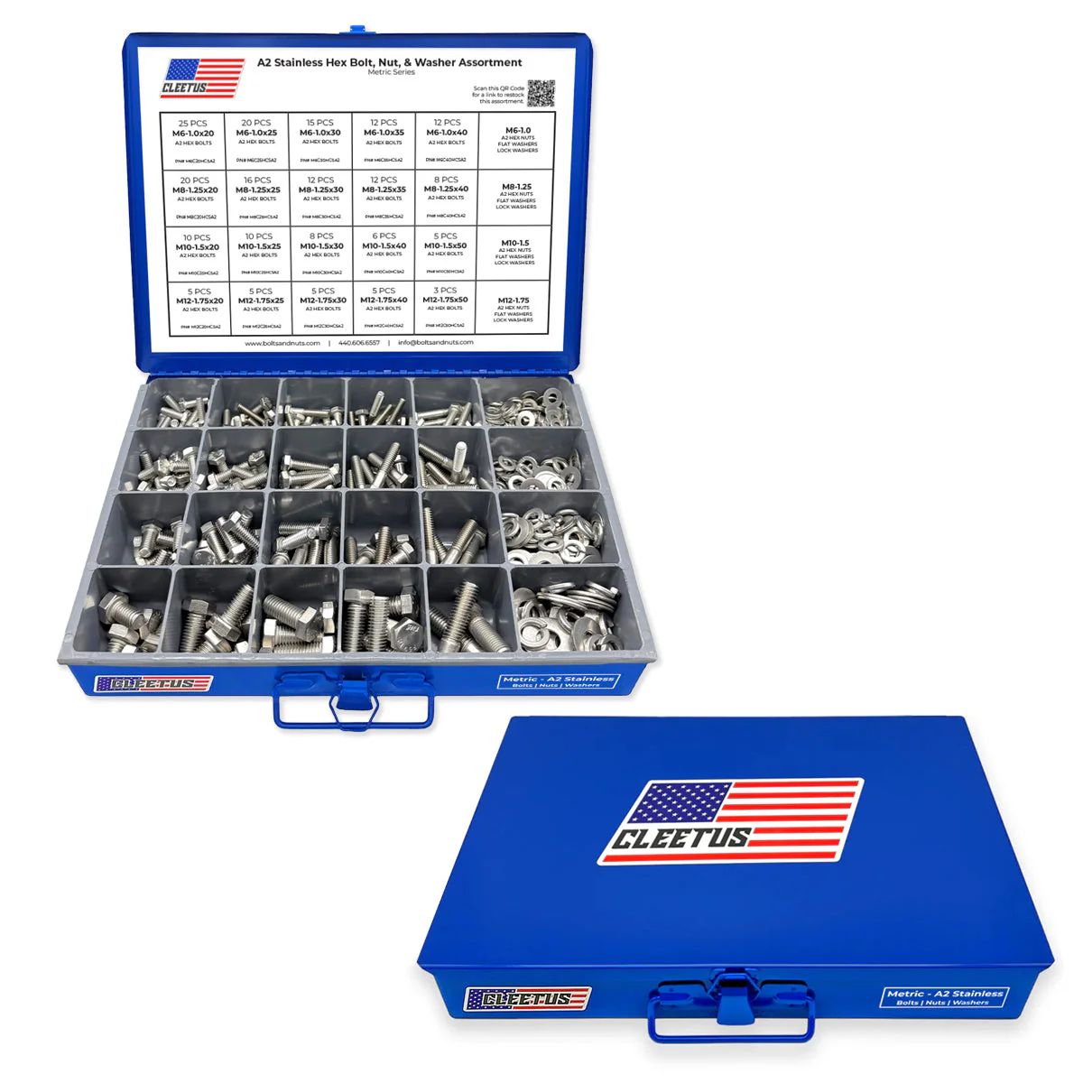 Metric Stainless Hex Bolt, Nut & Washer Assortment - 600 Piece